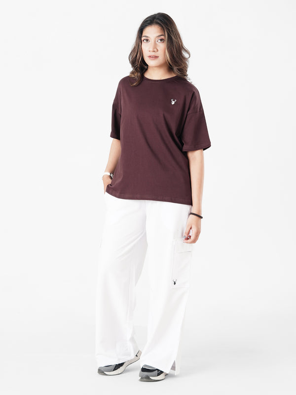 LEERA modest oversized active pair in contrast cordovan-white